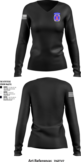 Women's Long Sleeve Vneck Shirt, 10th Mountain Division, Army, Teamtime, Team time, sublimation, custom sports apparel, team uniforms, spirit wear, spiritwear, sports uniforms, custom shirts, team store, custom team store, fundraiser sports, apparel fundraiser