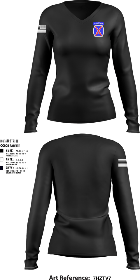 Women's Long Sleeve Vneck Shirt, 10th Mountain Division, Army, Teamtime, Team time, sublimation, custom sports apparel, team uniforms, spirit wear, spiritwear, sports uniforms, custom shirts, team store, custom team store, fundraiser sports, apparel fundraiser