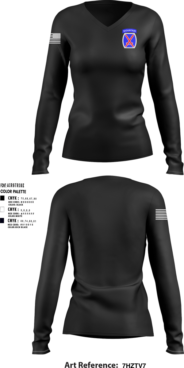 Women's Long Sleeve Vneck Shirt, 10th Mountain Division, Army, Teamtime, Team time, sublimation, custom sports apparel, team uniforms, spirit wear, spiritwear, sports uniforms, custom shirts, team store, custom team store, fundraiser sports, apparel fundraiser