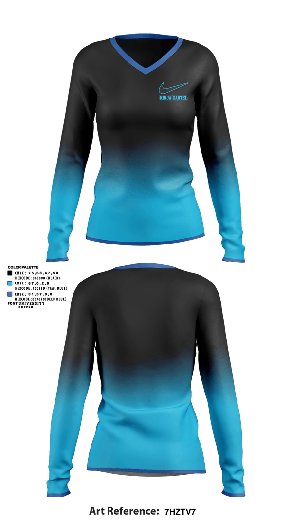 Women's Long Sleeve Vneck Shirt, Ninja Cartel, Tennis, Teamtime, Team time, sublimation, custom sports apparel, team uniforms, spirit wear, spiritwear, sports uniforms, custom shirts, team store, custom team store, fundraiser sports, apparel fundraiser