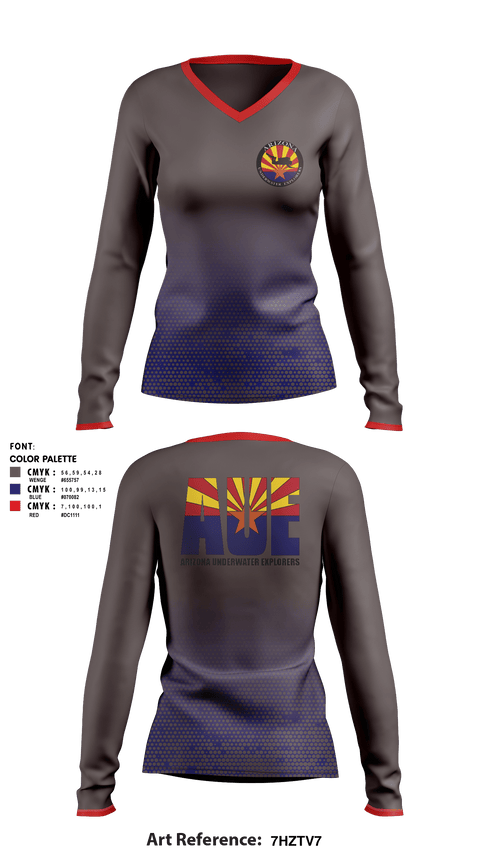 Women's Long Sleeve Vneck Shirt, Arizona Underwater Explorers, , Teamtime, Team time, sublimation, custom sports apparel, team uniforms, spirit wear, spiritwear, sports uniforms, custom shirts, team store, custom team store, fundraiser sports, apparel fundraiser