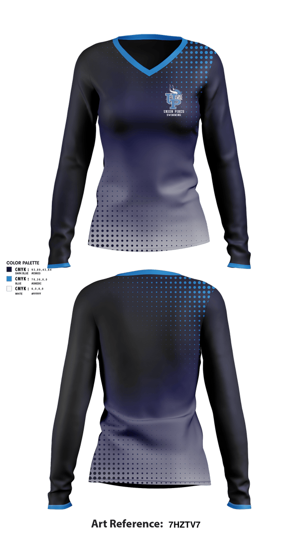 Women's Long Sleeve Vneck Shirt, Union Pines High School Swimming, Swimming, Teamtime, Team time, sublimation, custom sports apparel, team uniforms, spirit wear, spiritwear, sports uniforms, custom shirts, team store, custom team store, fundraiser sports, apparel fundraiser