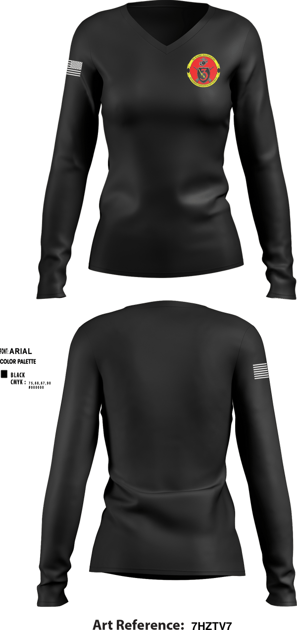 Women's Long Sleeve Vneck Shirt, 3rd Radio Battalion, Marines, Teamtime, Team time, sublimation, custom sports apparel, team uniforms, spirit wear, spiritwear, sports uniforms, custom shirts, team store, custom team store, fundraiser sports, apparel fundraiser
