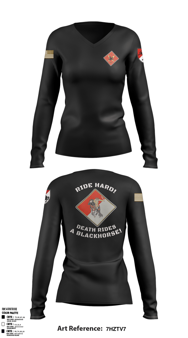 Women's Long Sleeve Vneck Shirt, HHT, 2-11th ACR, Army, Teamtime, Team time, sublimation, custom sports apparel, team uniforms, spirit wear, spiritwear, sports uniforms, custom shirts, team store, custom team store, fundraiser sports, apparel fundraiser