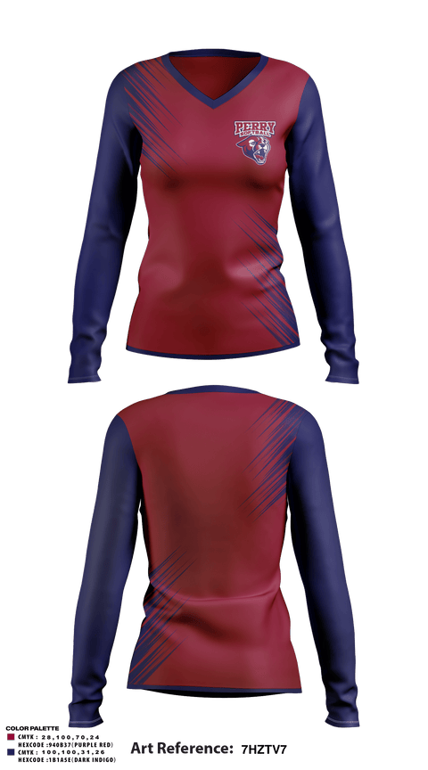 Women's Long Sleeve Vneck Shirt, Perry High School Softball, Softball, Teamtime, Team time, sublimation, custom sports apparel, team uniforms, spirit wear, spiritwear, sports uniforms, custom shirts, team store, custom team store, fundraiser sports, apparel fundraiser