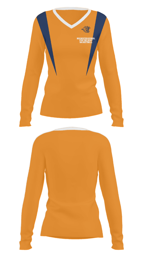 Women's Long Sleeve Vneck Shirt, Rochester School For The Deaf Basketball, Men's Basketball, Teamtime, Team time, sublimation, custom sports apparel, team uniforms, spirit wear, spiritwear, sports uniforms, custom shirts, team store, custom team store, fundraiser sports, apparel fundraiser