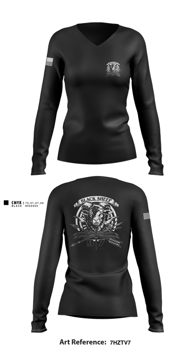 B/97th Civil Affairs Battalion (SO)(A) 80404671 Women's Long Sleeve V-neck Shirt - 1