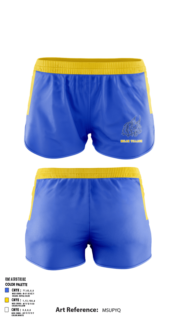 Women's Shorts, Milan Village Elementary School, Spirit Store, Teamtime, Team time, sublimation, custom sports apparel, team uniforms, spirit wear, spiritwear, sports uniforms, custom shirts, team store, custom team store, fundraiser sports, apparel fundraiser