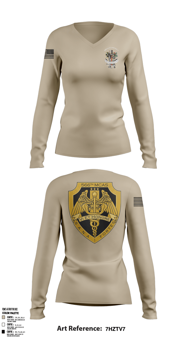 Women's Long Sleeve Vneck Shirt, 566 MCAS, Army, Teamtime, Team time, sublimation, custom sports apparel, team uniforms, spirit wear, spiritwear, sports uniforms, custom shirts, team store, custom team store, fundraiser sports, apparel fundraiser