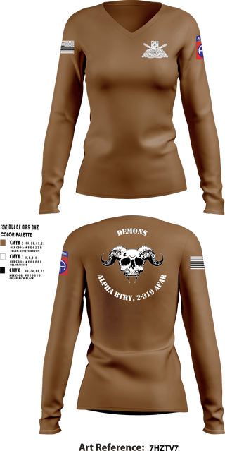 Women's Long Sleeve Vneck Shirt, ALPHA BTRY, 2-319th AFAR, Army, Teamtime, Team time, sublimation, custom sports apparel, team uniforms, spirit wear, spiritwear, sports uniforms, custom shirts, team store, custom team store, fundraiser sports, apparel fundraiser