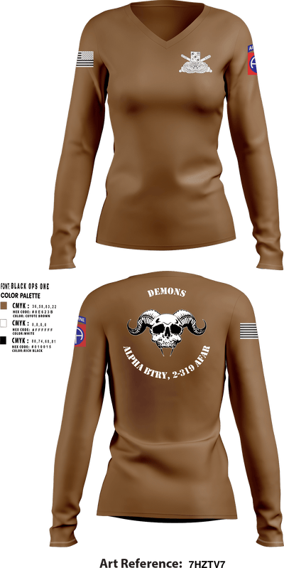 ALPHA BTRY, 2-319th AFAR 68475694 Women's Long Sleeve V-neck Shirt - 2