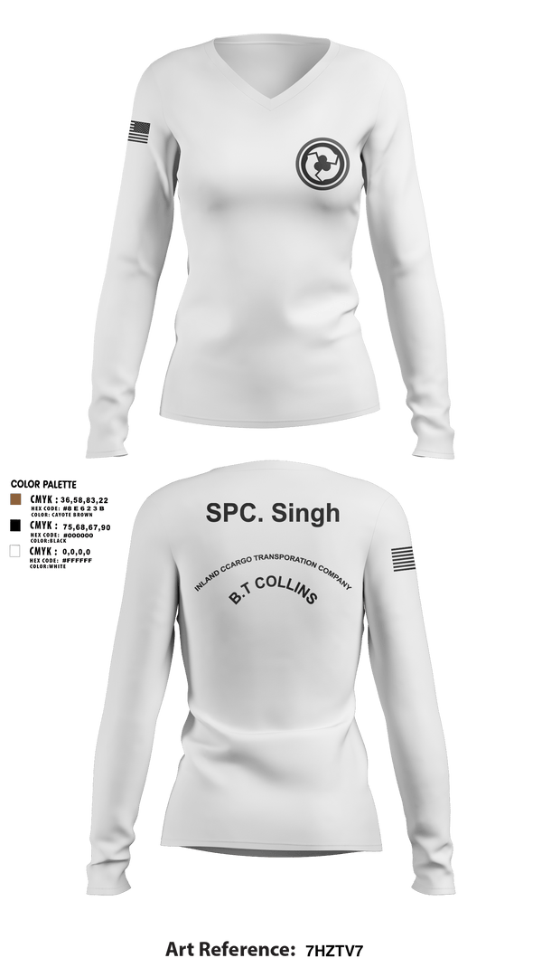 Women's Long Sleeve Vneck Shirt, 227TH ICTC, Army, Teamtime, Team time, sublimation, custom sports apparel, team uniforms, spirit wear, spiritwear, sports uniforms, custom shirts, team store, custom team store, fundraiser sports, apparel fundraiser