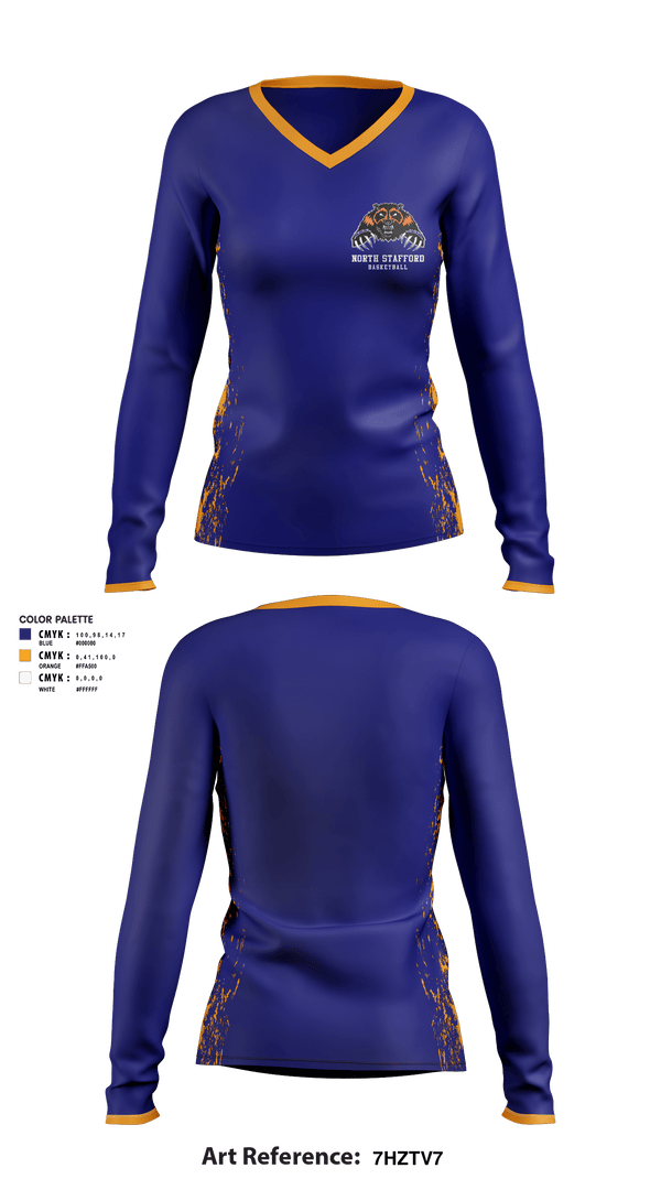 Women's Long Sleeve Vneck Shirt, North Stafford High School Basketball, Women's Basketball, Teamtime, Team time, sublimation, custom sports apparel, team uniforms, spirit wear, spiritwear, sports uniforms, custom shirts, team store, custom team store, fundraiser sports, apparel fundraiser