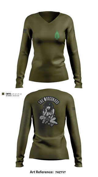 Women's Long Sleeve Vneck Shirt, , Army, Teamtime, Team time, sublimation, custom sports apparel, team uniforms, spirit wear, spiritwear, sports uniforms, custom shirts, team store, custom team store, fundraiser sports, apparel fundraiser
