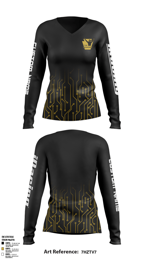 Women's Long Sleeve Vneck Shirt, The Kohort, E-Sports, Teamtime, Team time, sublimation, custom sports apparel, team uniforms, spirit wear, spiritwear, sports uniforms, custom shirts, team store, custom team store, fundraiser sports, apparel fundraiser