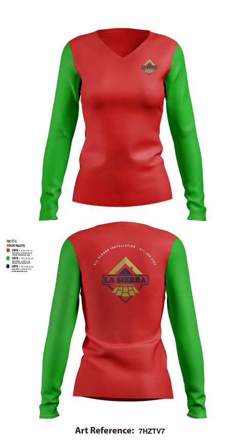 Women's Long Sleeve Vneck Shirt, La sierra flooringLa sierra flooring, , Teamtime, Team time, sublimation, custom sports apparel, team uniforms, spirit wear, spiritwear, sports uniforms, custom shirts, team store, custom team store, fundraiser sports, apparel fundraiser