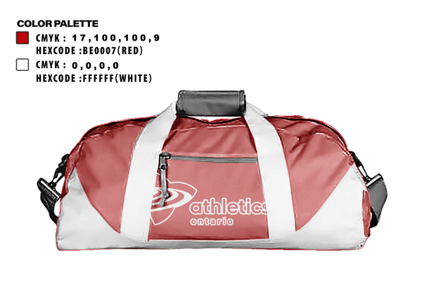 Duffle Bag, Athletics Ontario, Spirit Store, Teamtime, Team time, sublimation, custom sports apparel, team uniforms, spirit wear, spiritwear, sports uniforms, custom shirts, team store, custom team store, fundraiser sports, apparel fundraiser