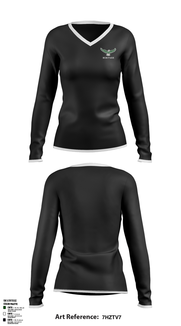 Women's Long Sleeve Vneck Shirt, Heritage Elementary School, Spirit Store, Teamtime, Team time, sublimation, custom sports apparel, team uniforms, spirit wear, spiritwear, sports uniforms, custom shirts, team store, custom team store, fundraiser sports, apparel fundraiser