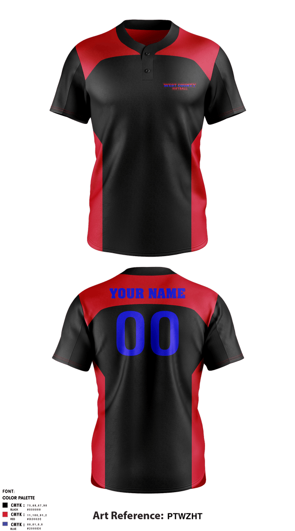 Two Button Softball Jersey, West County Softball Association, Softball, Teamtime, Team time, sublimation, custom sports apparel, team uniforms, spirit wear, spiritwear, sports uniforms, custom shirts, team store, custom team store, fundraiser sports, apparel fundraiser