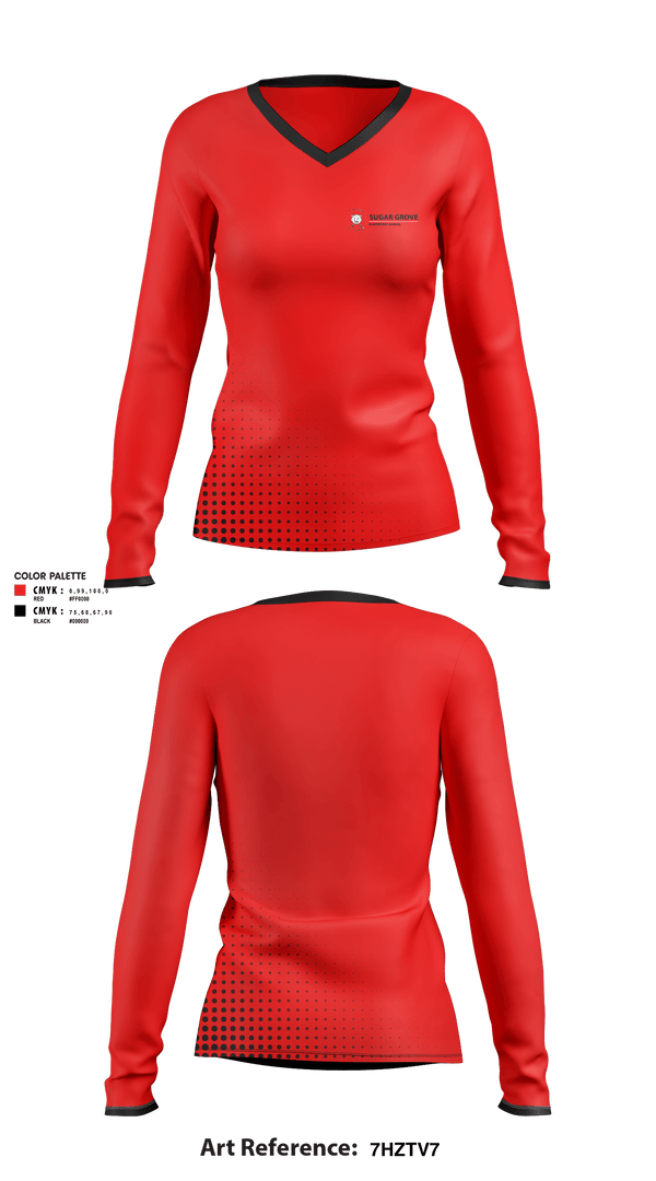 Women's Long Sleeve Vneck Shirt, Sugar Grove Elementary School, Spirit Store, Teamtime, Team time, sublimation, custom sports apparel, team uniforms, spirit wear, spiritwear, sports uniforms, custom shirts, team store, custom team store, fundraiser sports, apparel fundraiser