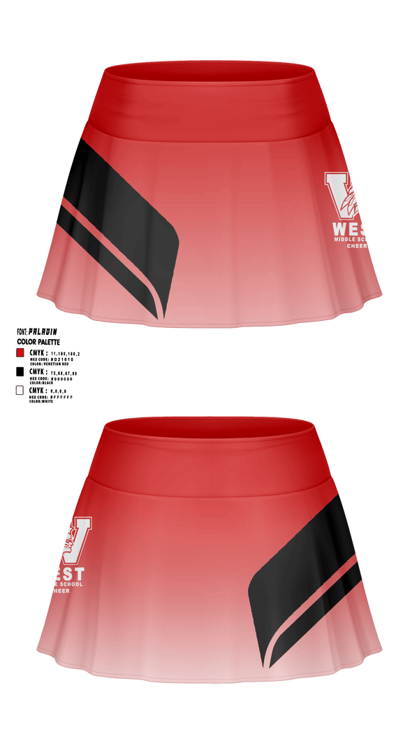Skort, West Middle School Cheer, Cheer, Teamtime, Team time, sublimation, custom sports apparel, team uniforms, spirit wear, spiritwear, sports uniforms, custom shirts, team store, custom team store, fundraiser sports, apparel fundraiser