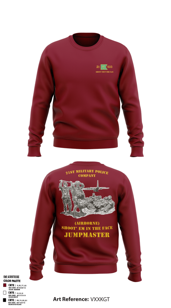 Crew Neck Sweatshirt, 21ST MILITARY POLICE COMPANY (AIRBORNE), Army, Teamtime, Team time, sublimation, custom sports apparel, team uniforms, spirit wear, spiritwear, sports uniforms, custom shirts, team store, custom team store, fundraiser sports, apparel fundraiser