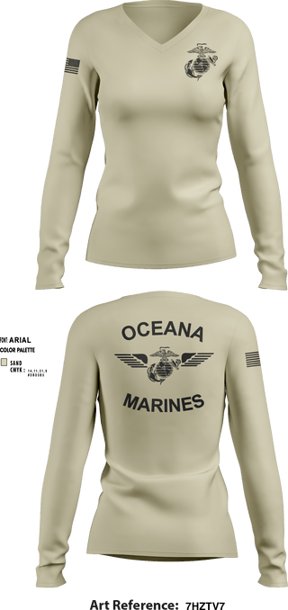 Women's Long Sleeve Vneck Shirt, , Marines, Teamtime, Team time, sublimation, custom sports apparel, team uniforms, spirit wear, spiritwear, sports uniforms, custom shirts, team store, custom team store, fundraiser sports, apparel fundraiser