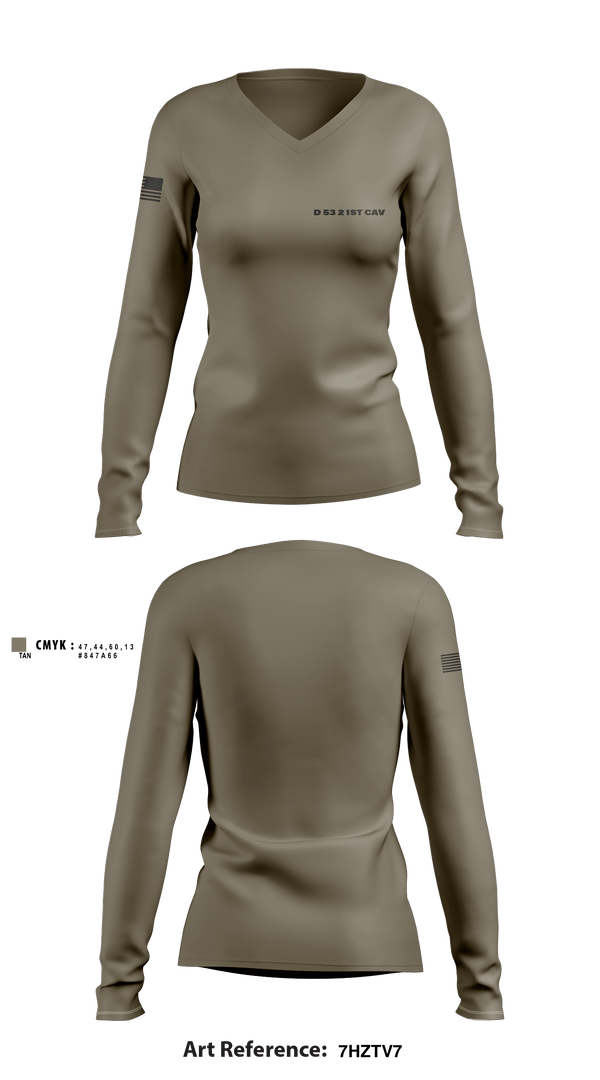 Women's Long Sleeve Vneck Shirt, D 53 2 1st cav, Army, Teamtime, Team time, sublimation, custom sports apparel, team uniforms, spirit wear, spiritwear, sports uniforms, custom shirts, team store, custom team store, fundraiser sports, apparel fundraiser