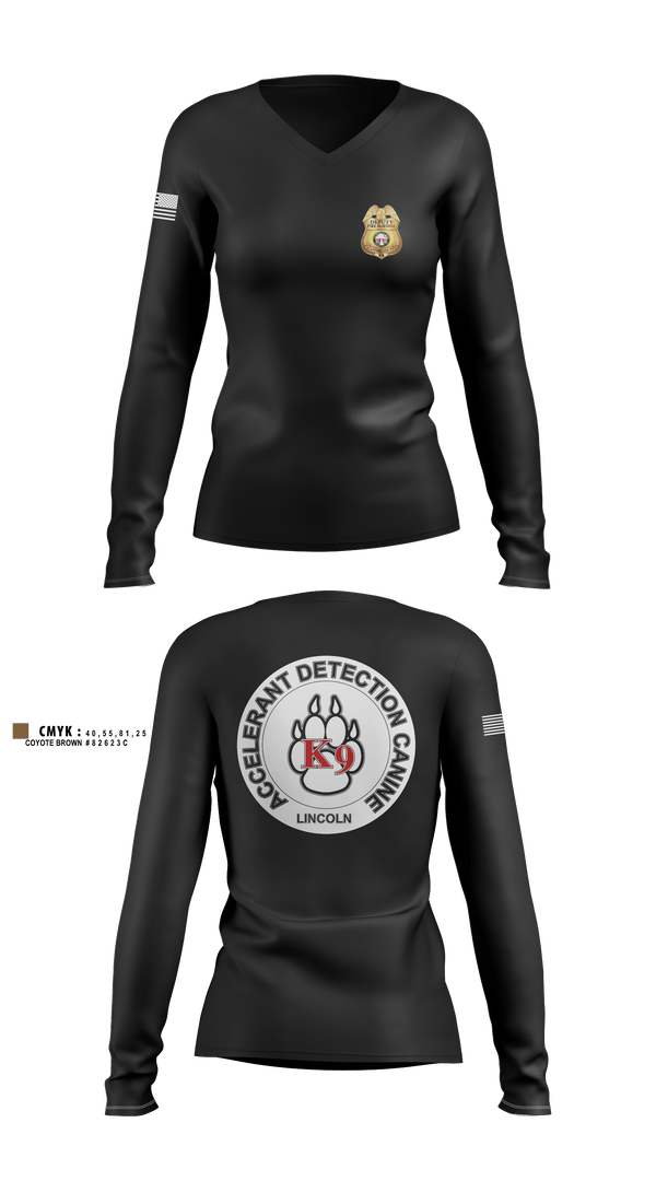 Women's Long Sleeve Vneck Shirt, Stafford County Fire Marshal's Office, Fire Department, Teamtime, Team time, sublimation, custom sports apparel, team uniforms, spirit wear, spiritwear, sports uniforms, custom shirts, team store, custom team store, fundraiser sports, apparel fundraiser