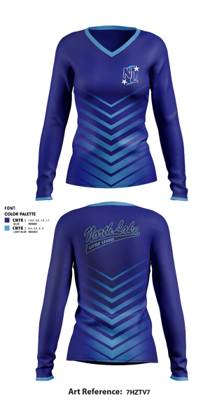 Women's Long Sleeve Vneck Shirt, North Lake Little League, Spirit Store, Teamtime, Team time, sublimation, custom sports apparel, team uniforms, spirit wear, spiritwear, sports uniforms, custom shirts, team store, custom team store, fundraiser sports, apparel fundraiser