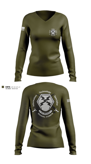 Women's Long Sleeve Vneck Shirt, 25 Bravo, Army, Teamtime, Team time, sublimation, custom sports apparel, team uniforms, spirit wear, spiritwear, sports uniforms, custom shirts, team store, custom team store, fundraiser sports, apparel fundraiser