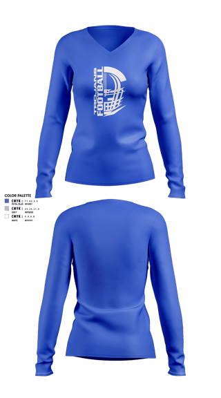 Women's Long Sleeve Vneck Shirt, Orland Jr Trojans Football, Football, Teamtime, Team time, sublimation, custom sports apparel, team uniforms, spirit wear, spiritwear, sports uniforms, custom shirts, team store, custom team store, fundraiser sports, apparel fundraiser
