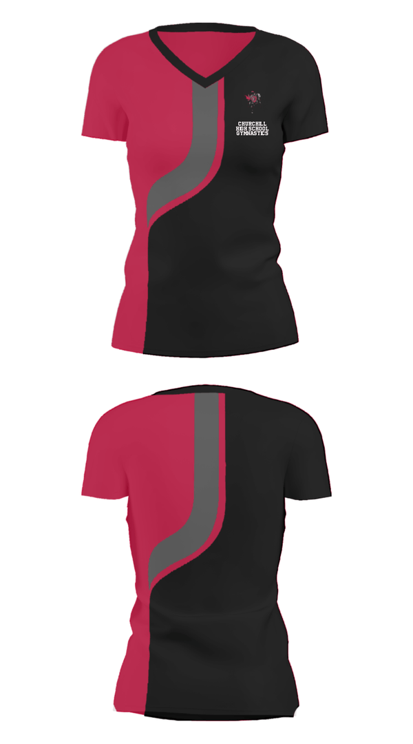 Women's Short Sleeve Vneck Shirt, Churchill High School Gymnastics, Cheer, Teamtime, Team time, sublimation, custom sports apparel, team uniforms, spirit wear, spiritwear, sports uniforms, custom shirts, team store, custom team store, fundraiser sports, apparel fundraiser