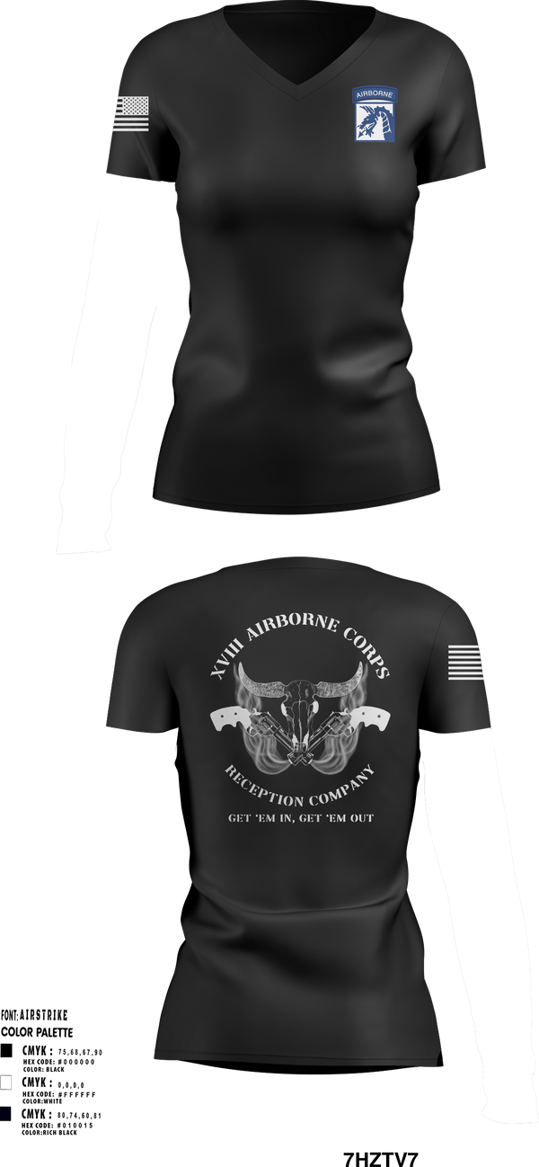 Women's Short Sleeve Vneck Shirt, XVIII AIRBORNE CORPS RECEPTION COMPANY, Army, Teamtime, Team time, sublimation, custom sports apparel, team uniforms, spirit wear, spiritwear, sports uniforms, custom shirts, team store, custom team store, fundraiser sports, apparel fundraiser
