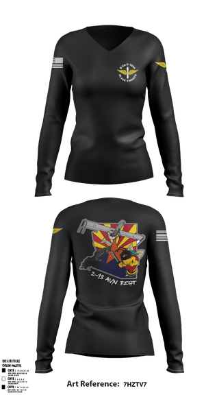 Women's Long Sleeve Vneck Shirt, Bravo Company, 2-13th AVN REGT, Army, Teamtime, Team time, sublimation, custom sports apparel, team uniforms, spirit wear, spiritwear, sports uniforms, custom shirts, team store, custom team store, fundraiser sports, apparel fundraiser