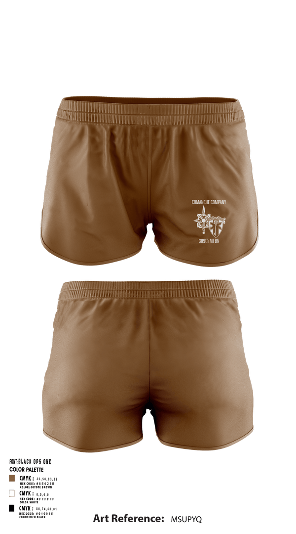 Women's Shorts, Comanche, 309th MI BN, , Teamtime, Team time, sublimation, custom sports apparel, team uniforms, spirit wear, spiritwear, sports uniforms, custom shirts, team store, custom team store, fundraiser sports, apparel fundraiser