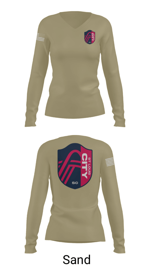 Women's Long Sleeve Vneck Shirt, , Army, Teamtime, Team time, sublimation, custom sports apparel, team uniforms, spirit wear, spiritwear, sports uniforms, custom shirts, team store, custom team store, fundraiser sports, apparel fundraiser