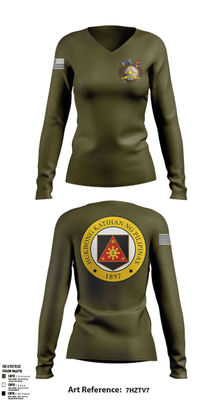 Women's Long Sleeve Vneck Shirt, , Army, Teamtime, Team time, sublimation, custom sports apparel, team uniforms, spirit wear, spiritwear, sports uniforms, custom shirts, team store, custom team store, fundraiser sports, apparel fundraiser