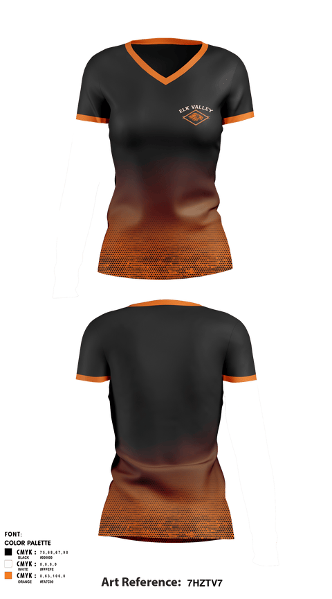 Women's Short Sleeve Vneck Shirt, Elk Valley Senior High School, Spirit Store, Teamtime, Team time, sublimation, custom sports apparel, team uniforms, spirit wear, spiritwear, sports uniforms, custom shirts, team store, custom team store, fundraiser sports, apparel fundraiser