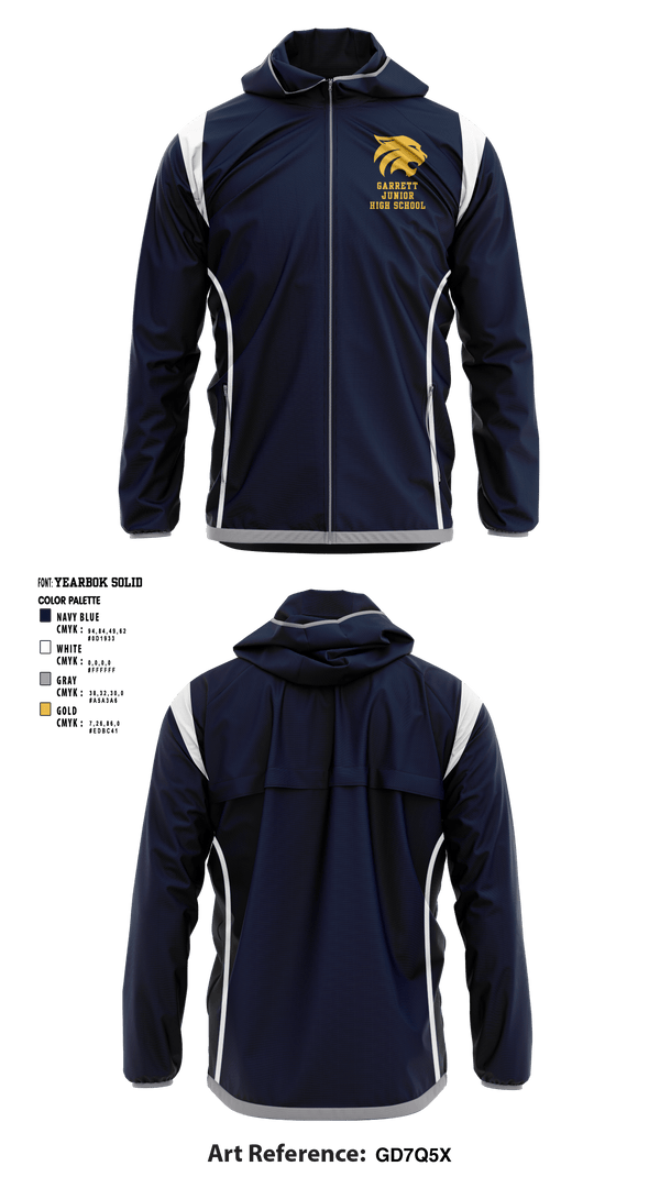 Windbreaker, Garrett Junior High School, Spirit Store, Teamtime, Team time, sublimation, custom sports apparel, team uniforms, spirit wear, spiritwear, sports uniforms, custom shirts, team store, custom team store, fundraiser sports, apparel fundraiser