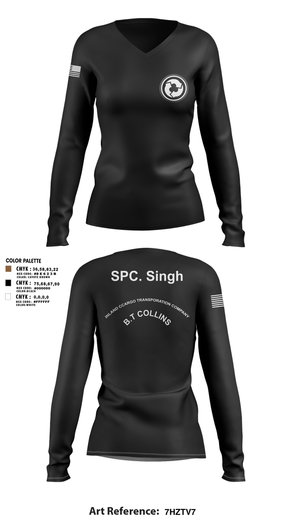 Women's Long Sleeve Vneck Shirt, 227TH ICTC, Army, Teamtime, Team time, sublimation, custom sports apparel, team uniforms, spirit wear, spiritwear, sports uniforms, custom shirts, team store, custom team store, fundraiser sports, apparel fundraiser