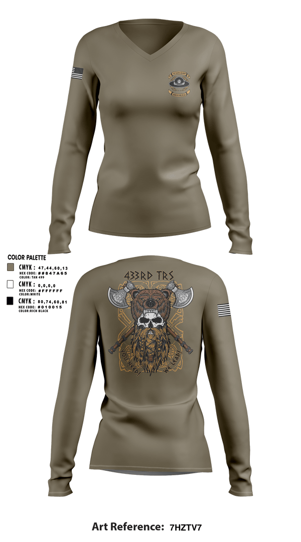 Women's Long Sleeve Vneck Shirt, 433 TRS, Air Force, Teamtime, Team time, sublimation, custom sports apparel, team uniforms, spirit wear, spiritwear, sports uniforms, custom shirts, team store, custom team store, fundraiser sports, apparel fundraiser