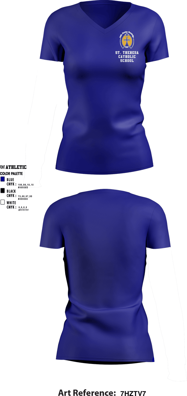 Women's Short Sleeve Vneck Shirt, St. Theresa Catholic School, Spirit Store, Teamtime, Team time, sublimation, custom sports apparel, team uniforms, spirit wear, spiritwear, sports uniforms, custom shirts, team store, custom team store, fundraiser sports, apparel fundraiser