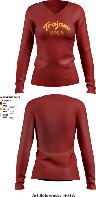 University Of Southern California Diving 38780209 Women's Long Sleeve V-neck Shirt - 7