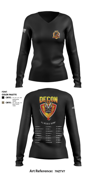 Women's Long Sleeve Vneck Shirt, 272 Chemical Company Decon 1, National Guard, Teamtime, Team time, sublimation, custom sports apparel, team uniforms, spirit wear, spiritwear, sports uniforms, custom shirts, team store, custom team store, fundraiser sports, apparel fundraiser