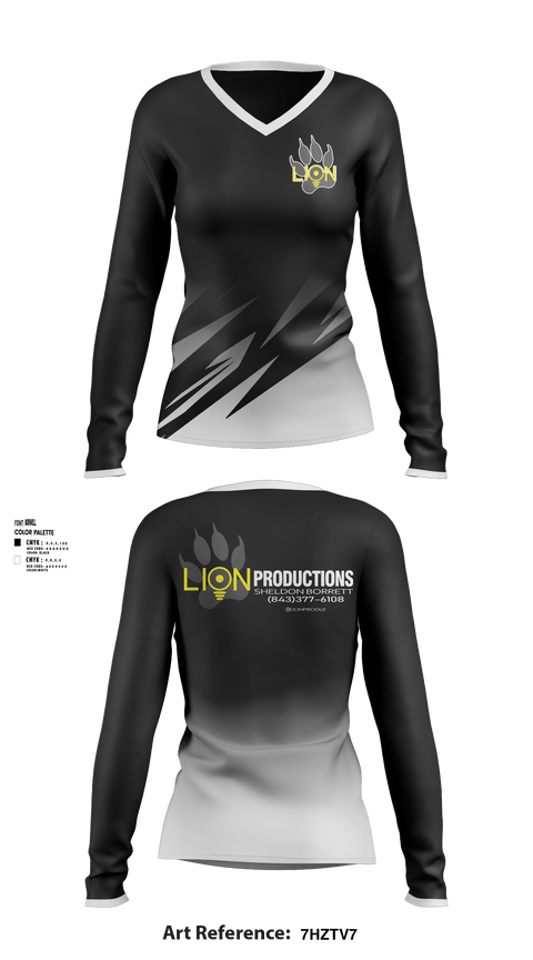 Women's Long Sleeve Vneck Shirt, LION PRODUCTIONSLION PRODUCTIONS, , Teamtime, Team time, sublimation, custom sports apparel, team uniforms, spirit wear, spiritwear, sports uniforms, custom shirts, team store, custom team store, fundraiser sports, apparel fundraiser