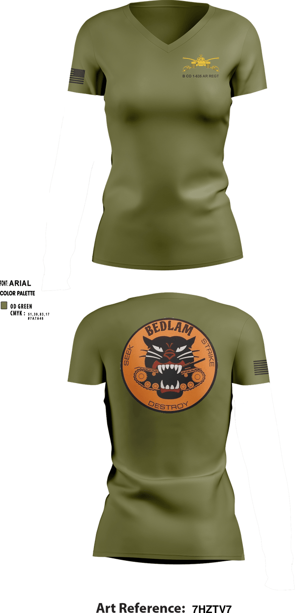 Women's Short Sleeve Vneck Shirt, HHC 1-635TH AR, National Guard, Teamtime, Team time, sublimation, custom sports apparel, team uniforms, spirit wear, spiritwear, sports uniforms, custom shirts, team store, custom team store, fundraiser sports, apparel fundraiser
