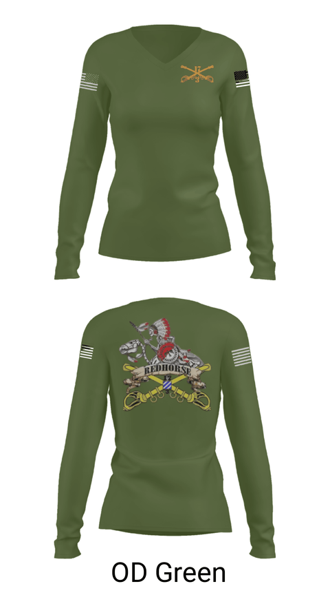 Women's Long Sleeve Vneck Shirt, , Army, Teamtime, Team time, sublimation, custom sports apparel, team uniforms, spirit wear, spiritwear, sports uniforms, custom shirts, team store, custom team store, fundraiser sports, apparel fundraiser