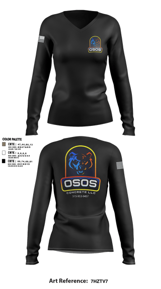 Women's Long Sleeve Vneck Shirt, OSOS CONCRETE LLC, , Teamtime, Team time, sublimation, custom sports apparel, team uniforms, spirit wear, spiritwear, sports uniforms, custom shirts, team store, custom team store, fundraiser sports, apparel fundraiser