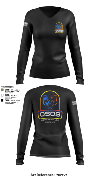 OSOS CONCRETE LLC 97572921 Women's Long Sleeve V-neck Shirt - 34